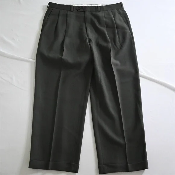 Vtg Alfani 40S 34x28 Olive Green 100% Wool Mens Jacket Pants Suit